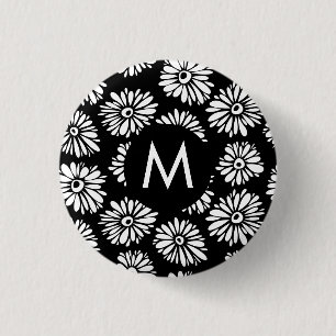 Badge Rond 2,50 Cm Minimaliste Groovy Noir et Blanc Monogramme de Mar