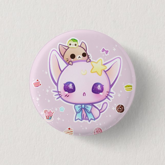 Badge Rond 2,50 Cm Minou d'étoile de Kawaii avec les gâteaux mignons (Devant)