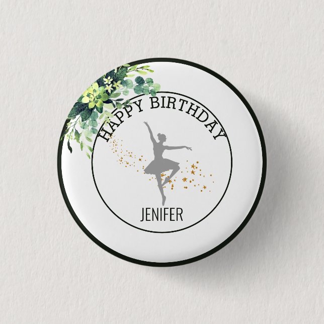 Badge Rond 2,50 Cm Minuscule danseur | Ballet Floral rose Fête Annive (Devant)