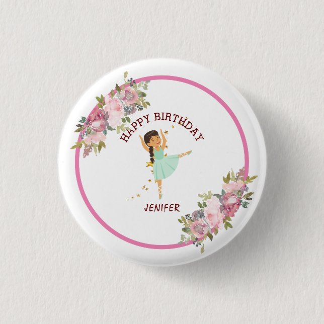 Badge Rond 2,50 Cm Minuscule danseur | Ballet Floral rose Fête Annive (Devant)