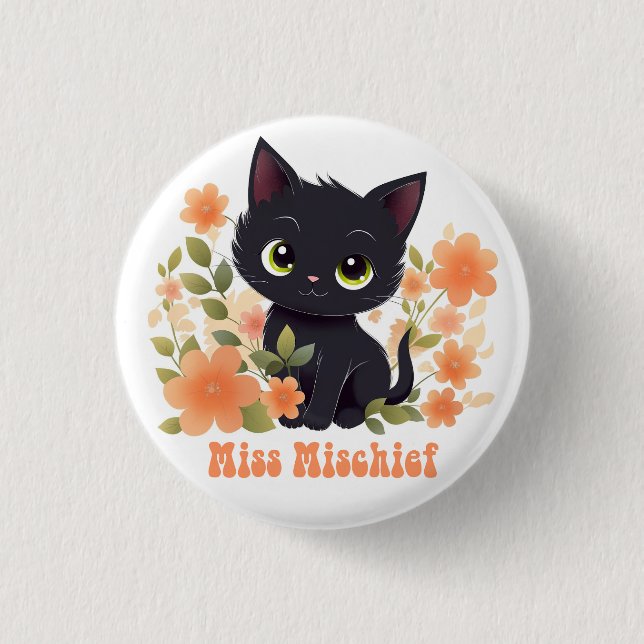 Badge Rond 2,50 Cm Miss Mischief Black Kitten Kawaii Chibi (Devant)