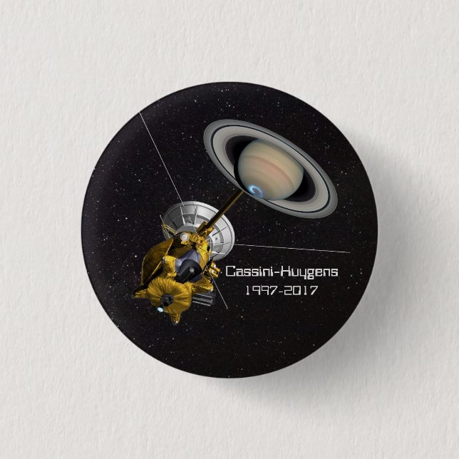 Badge Rond 2,50 Cm Mission Cassini Huygens à Saturne (Devant)