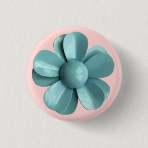 Badge Rond 2,50 Cm MOD Pale Blue Daisy Flower Spring Summer Wedding
