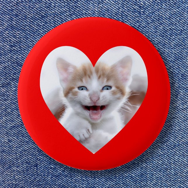 Badge Rond 2,50 Cm Modèle de photo Cœur Rouge (Create your own red photo heart button.)