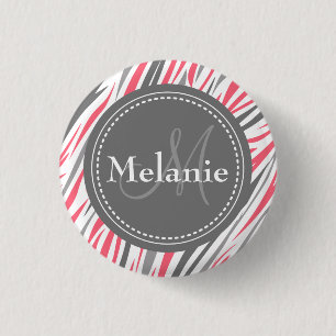 Badge Rond 2,50 Cm Modèle de zèbre rose et gris monogramme