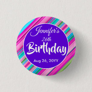 Badge Rond 2,50 Cm Modèle personnalisé d'anniversaire à motif rayures