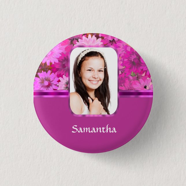 Badge Rond 2,50 Cm Modèle photo à fleurs roses (Devant)
