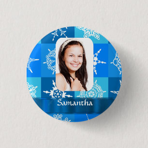 Badge Rond 2,50 Cm Modèle photo de motif de flocon bleu