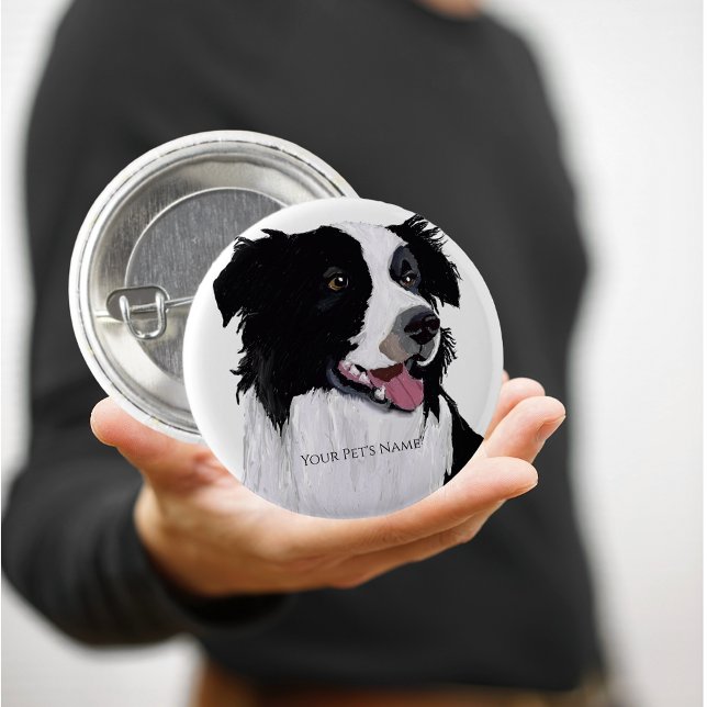 Badge Rond 2,50 Cm Modèle Vous pourriez être intéressé par ce prêt-à- (Border Collie Portrait with personalized pet's name.)