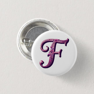 Badge Rond 2,50 Cm Modern Metallic Rosemaling Letter F, Pink/Purple