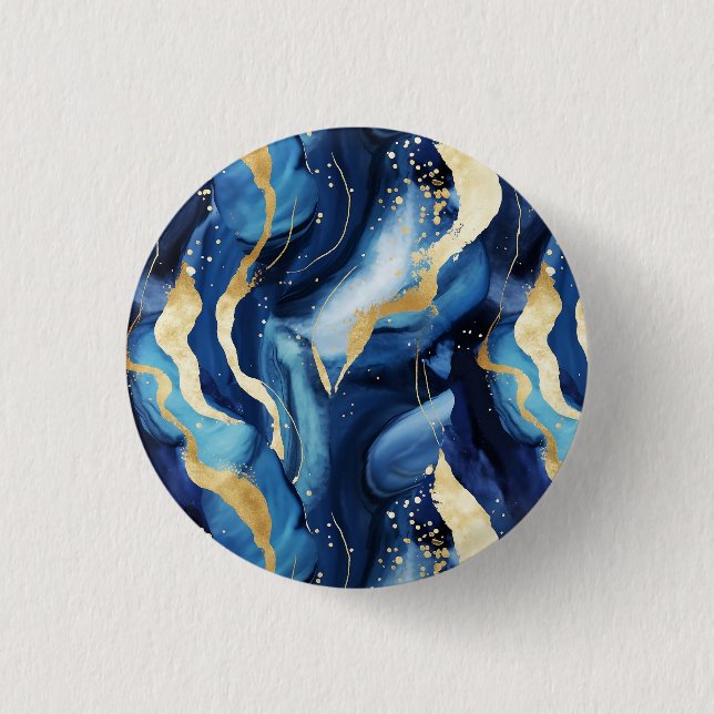 Badge Rond 2,50 Cm Moderne élégant marbre bleu marine marbre motif ch (Devant)