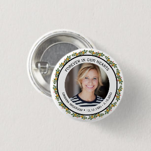 Badge Rond 2,50 Cm Moderne Jaune & Bleu Floral À jamais dans nos cœur
