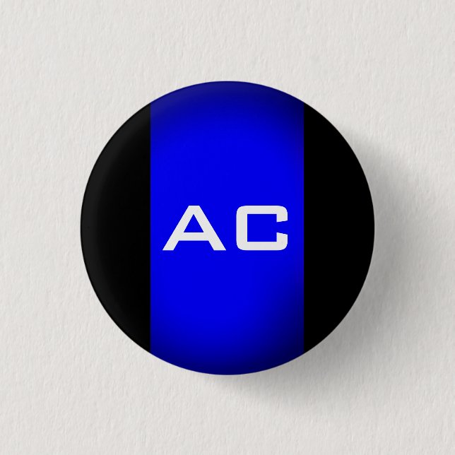 Badge Rond 2,50 Cm Moderne Monogramme Bleu Plaine Noire (Devant)