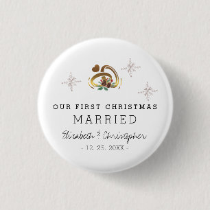 Badge Rond 2,50 Cm Moderne Notre Premier Noël Marié Vacances