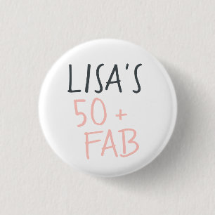 Badge Rond 2,50 Cm Moderne stylish Nom Rose 50 Fabuleux Anniversaire