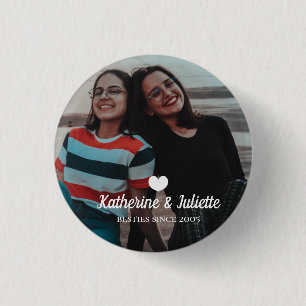 Badge Rond 2,50 Cm Moderne White Heart Meilleur Ami Photo