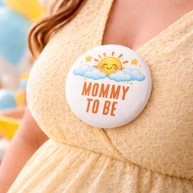 Badge Rond 2,50 Cm Mom To Be Sunshine Baby Shower Sun Clouds Theme (Créateur téléchargé)