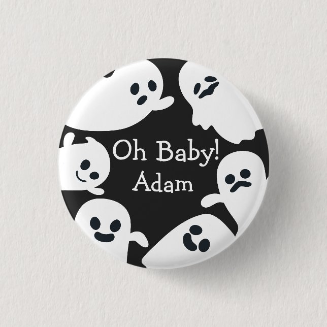 Badge Rond 2,50 Cm Mon bébé ! Baby shower d'automne d'Halloween noir  (Devant)