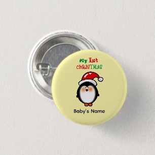 Badge Rond 2,50 Cm Mon Premier Noël Mignon Manchot