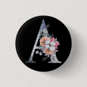 Badge Rond 2,50 Cm Monogram A Floral Bleus