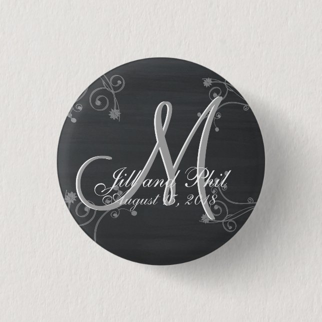 Badge Rond 2,50 Cm Monogramme 3d Rustique Chalkboard (Devant)