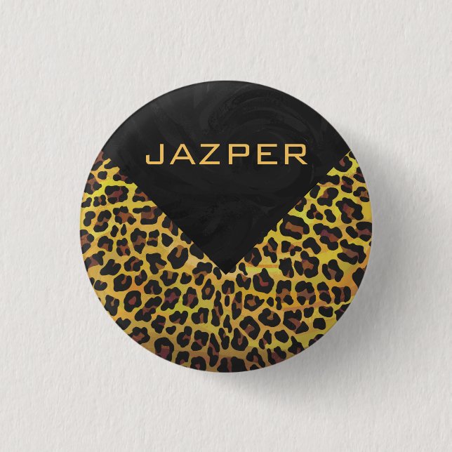 Badge Rond 2,50 Cm Monogramme avec léopard Brown et jaune (Devant)