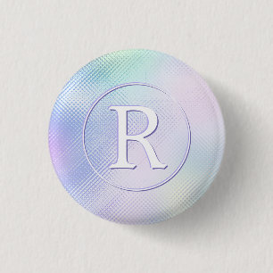 Badge Rond 2,50 Cm Monogramme blanc 3D dans un cercle, verre iridesce