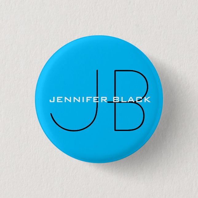 Badge Rond 2,50 Cm Monogramme Capri bleu minimaliste Nom moderne (Devant)