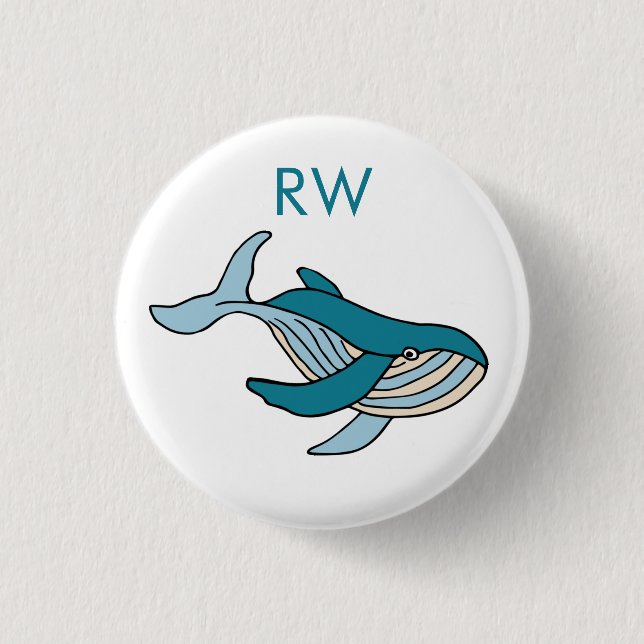 Badge Rond 2,50 Cm Monogramme de baleine bleue (Devant)