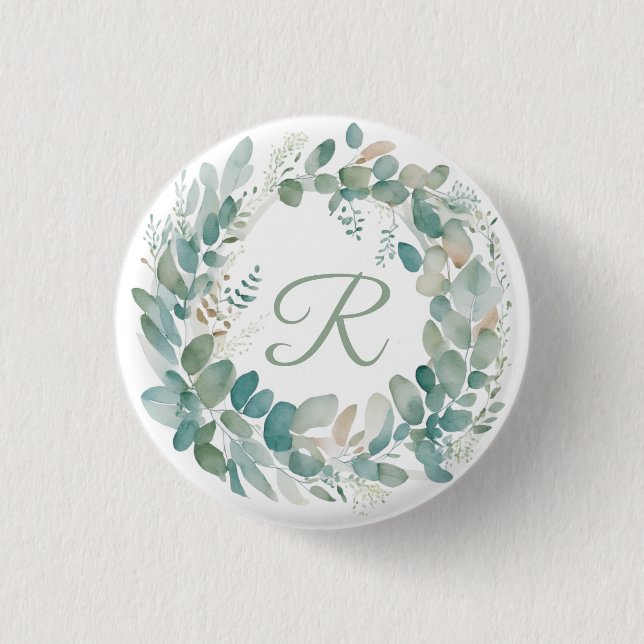 Badge Rond 2,50 Cm Monogramme de couronne verte (Devant)