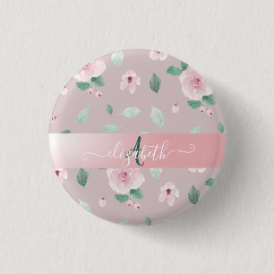 Badge Rond 2,50 Cm Monogramme de fleurs à l'aquarelle chic