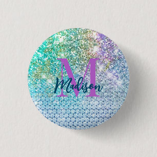 Badge Rond 2,50 Cm Monogramme de la fausse parties scintillant Turquo