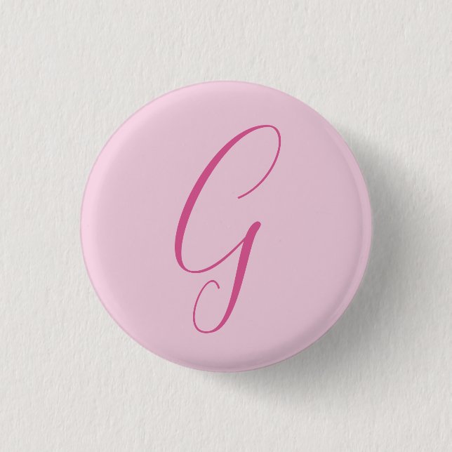 Badge Rond 2,50 Cm Monogramme de lettre initiale rose clair chic uni (Devant)