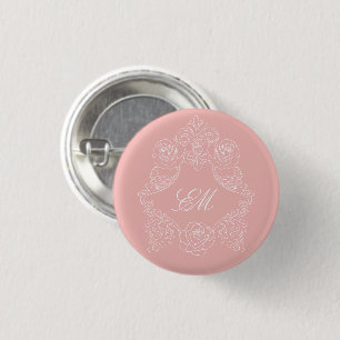 Badge Rond 2,50 Cm Monogramme de mariage victorien rose blush