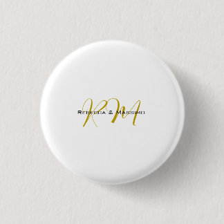 Badge Rond 2,50 Cm Monogramme de nom moderne de couleur or unique exc