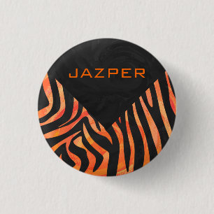 Badge Rond 2,50 Cm Monogramme de zèbre orange et noir
