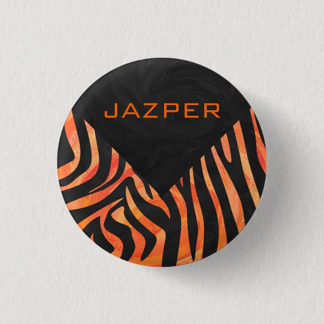 Badge Rond 2,50 Cm Monogramme de zèbre orange et noir (Devant)