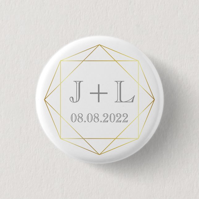 Badge Rond 2,50 Cm Monogramme d'or blanc Favoriser Enregistrer la dat (Devant)