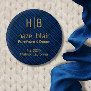 Badge Rond 2,50 Cm Monogramme d'or bleu minimaliste Logo d'entreprise