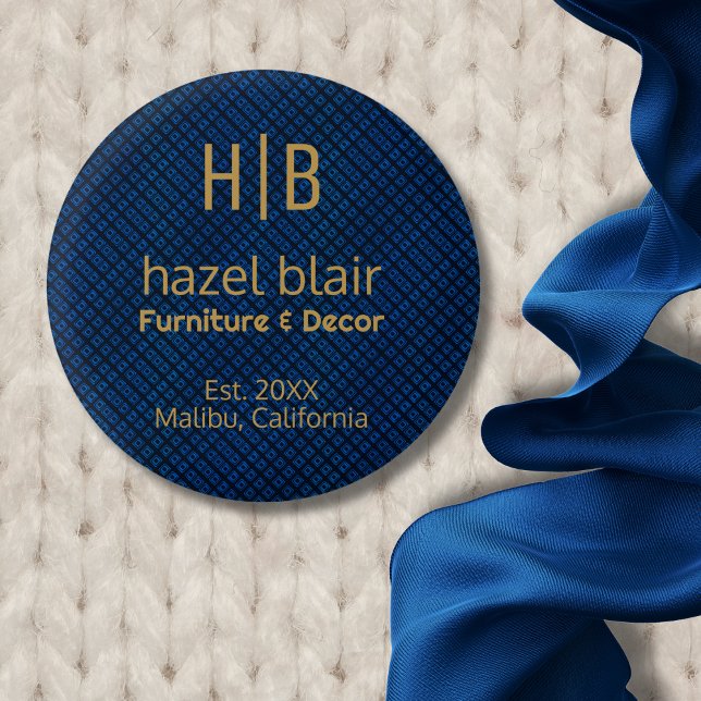 Badge Rond 2,50 Cm Monogramme d'or bleu minimaliste Logo d'entreprise (Créateur téléchargé)