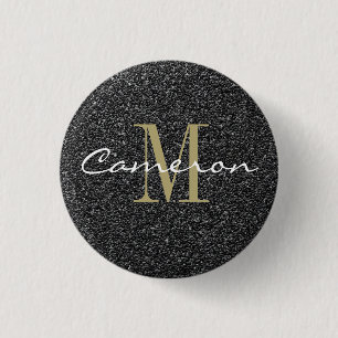 Badge Rond 2,50 Cm Monogramme d'or initial et papier journal de nom