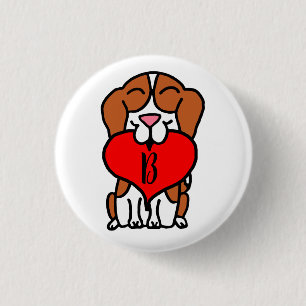 Badge Rond 2,50 Cm Monogramme du coeur du Beagle souriant