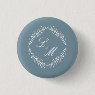 Badge Rond 2,50 Cm Monogramme écriture Branche Bleu Poussiéreux Maria