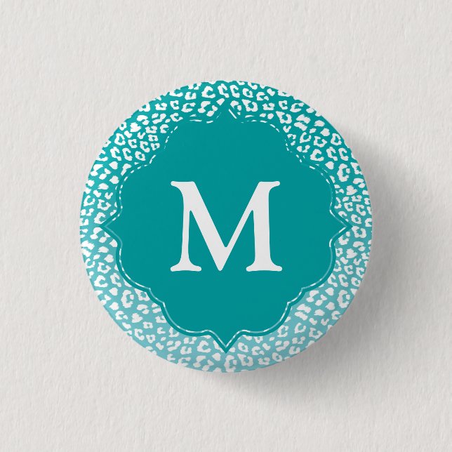 Badge Rond 2,50 Cm Monogramme Empreinte de léopard Turquoise (Devant)