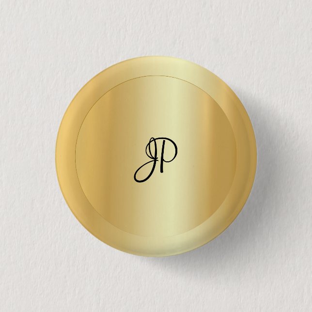 Badge Rond 2,50 Cm Monogramme Faux Gold Elegant Ajouter Votre Texte (Devant)