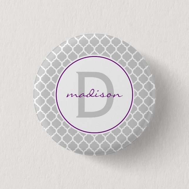 Badge Rond 2,50 Cm Monogramme gris de Quatrefoil (Devant)