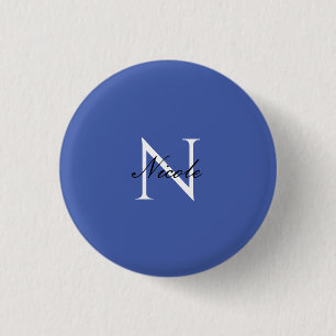 Badge Rond 2,50 Cm Monogramme initial manuscrit propre nom bleu