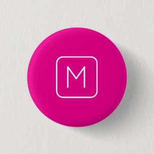 Badge Rond 2,50 Cm Monogramme Initial Simple & Moderne Rose & Blanc