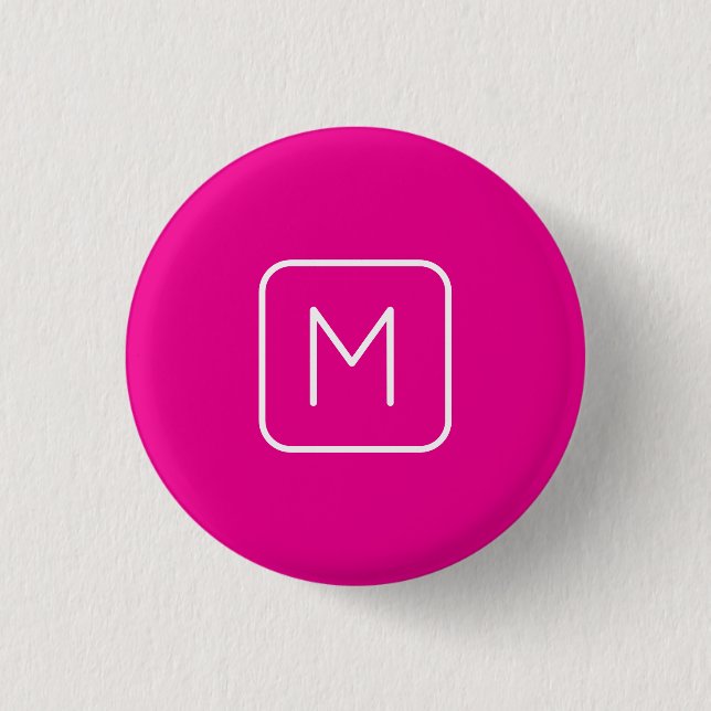 Badge Rond 2,50 Cm Monogramme Initial Simple & Moderne | Rose & Blanc (Devant)
