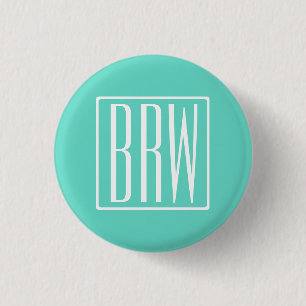 Badge Rond 2,50 Cm Monogramme Initiales 3 Moderne Gras   Blanc Sur Aq